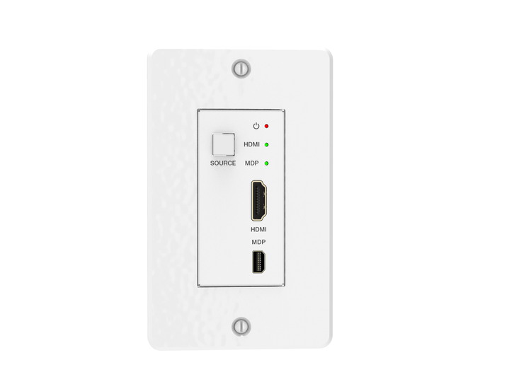 VIG-VLWP-DHC-TR - 2x1 Wall Plate 1-Gang w/Auto-Switching HDBaseT 2.0 4k@60Hz 4:4:4 Mini DP/HDMI 2.0, POC with RX White 40m 18Gbps