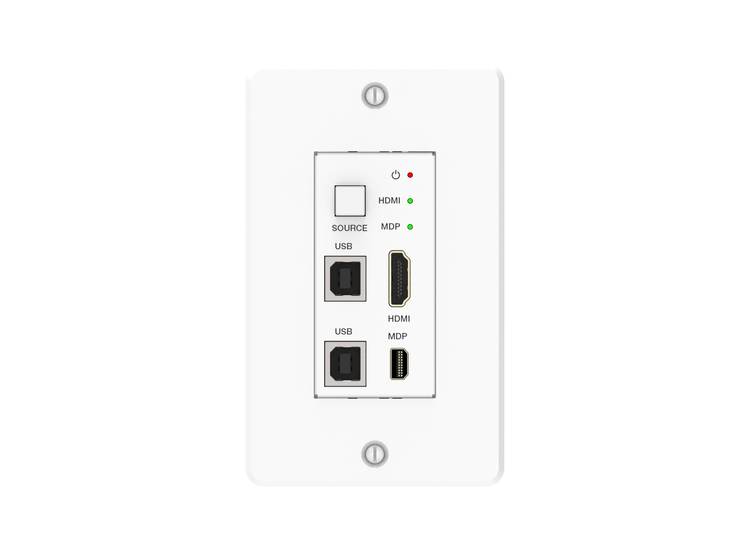 VIG-VLWP-DHU-TR - 2x1 Wall Plate 1-Gang w/Auto-Switching HDBaseT 2.0 4k@60Hz 4:4:4 Mini DP/HDMI 2.0, USB2.0 with RX White 40m 18Gbps