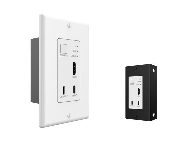 VIG-VLWP-UHC-TR - 2x1 Wall Plate 1-Gang w/Auto-Switching HDBaseT 2.0 4k@60Hz 4:4:4 USB-C/HDMI 2.0, POC with RX White 40m 18Gbps