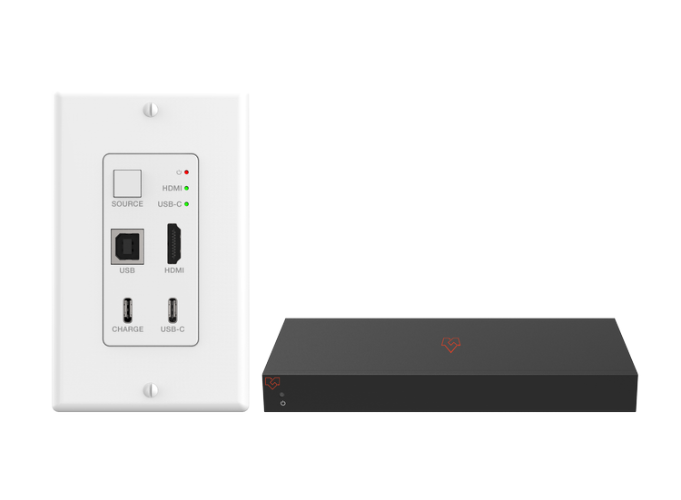 VIG-VLWP-UHU-TR - 2x1 Wall Plate 1-Gang w/Auto-Switching, HDBaseT 2.0 4k@60Hz 4:4:4 USB-C/HDMI 2.0, USB2.0 with RX White 40m 18Gbps