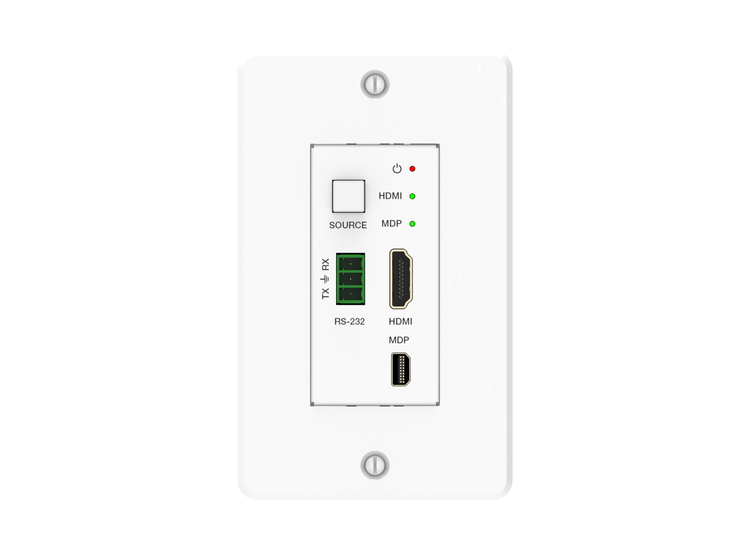 VIG-VLWP-DHS-TR - 2x1 Wall Plate 1-Gang w/Auto-SwitchingHDBaseT 2.0 4k@60Hz 4:4:4 Mini DP/HDMI 2.0, RS-232 with RX White 40m 18Gbps