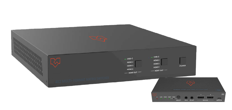 VIG-VLPT-42H100 - 4x2 Collaboration Switch with HDMI 2.0/USB-C and HDBaseT 3.0 extension with RX