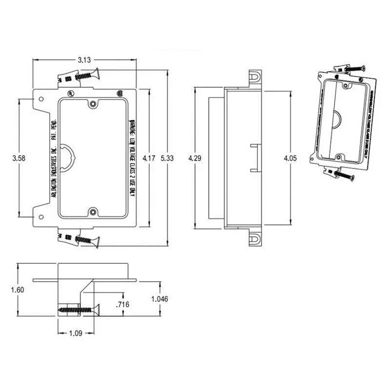 Arlington LVS1 Screw On Single Gang Low Voltage Mounting Bracket - ARL-LVS1