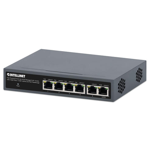 Intellinet - PoE-Powered 6-Port Lite Smart Managed PoE+ Switch with 4 GbE Ports / 2 GbE Uplinks and PoE Passthrough - INT-562034