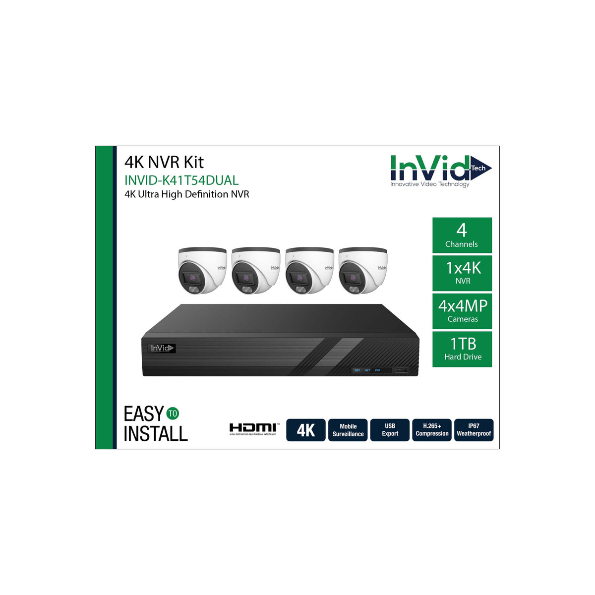 INVID-K41T54-DUALN 4 Channel CCTV Kit - INVID-K41T54-DUALN
