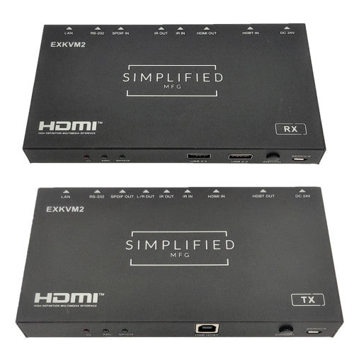 SMP-EXKVM2 - Simplified Mfg EXKVM2 4K HDMI 2.0b (18Gbps) 90m Extender Kit with ARC, USB, IR, RS232, & Ethernet