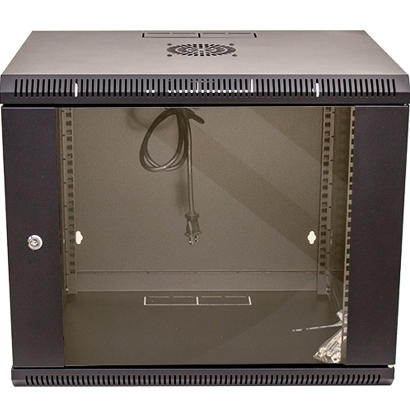 Vertical Cable 9U wall-mount enclosure, side and front access  w/fan, assembled - VER-047-WWM-0960